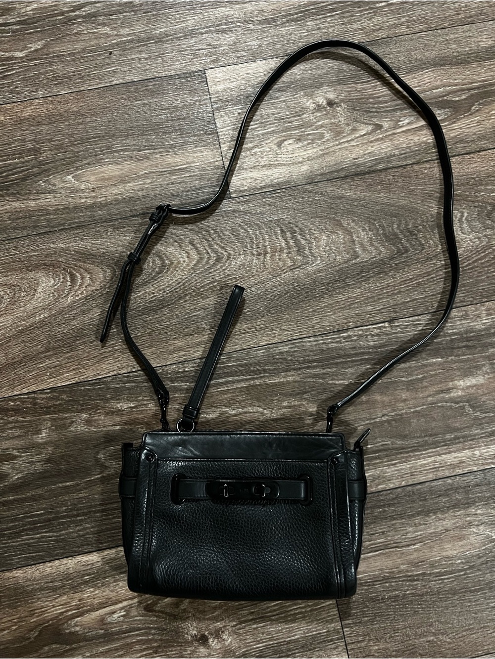 COACH Swagger Black Matte Leather Wristlet Crossbody Bag